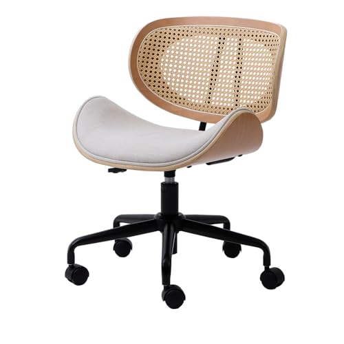 ヤマソロ デスクチェア 曲木チェア オフィスチェア 疲れにくい 腰痛 昇降 回転 コンパクト おしゃれ チェア 椅子 木製 Smil (肘無し, オフホワイト/ナチュラル(ラタン)) 42-984