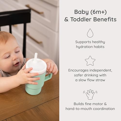 Image of Infantino My 1st Tumbler 266 ml Silicone Straw Cup - Cool Mint, Leak-Resistant, Lightweight Premium Silicone, Fits Stroller & Car Seat Cup Holders