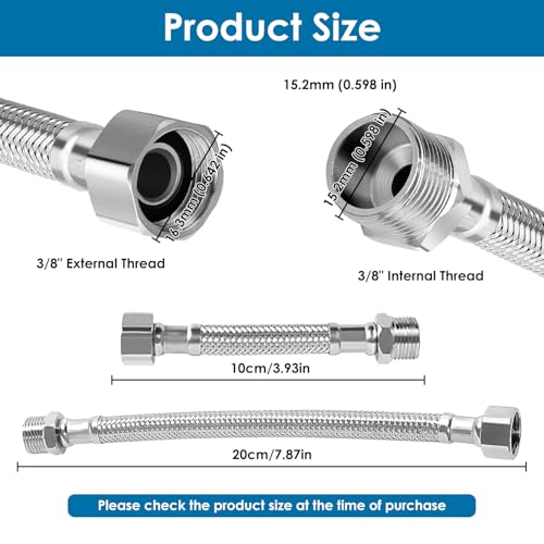 Flexschlauch 3/8 Zoll, 4-teilig Set 304 Edelstahl Duschschlauch mit Verlängerung,Flexibel Gartenschlauch für Wasserhahn, WC, Garten (20cm/10cm)