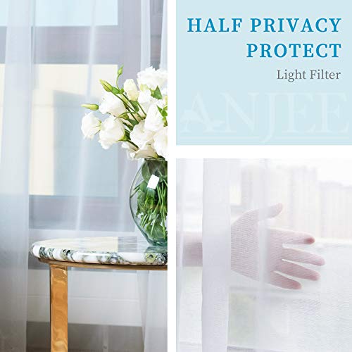 Anjee 4 Panels White Sheer Curtains 108 Inches Long Rod Pocket Semi Sheer Curtain Translucency Balance Privacy Voile Window Drapes For Outdoor Patio Yard Glass Dining Room Living Room, 52 X 108 Inch #TOP2