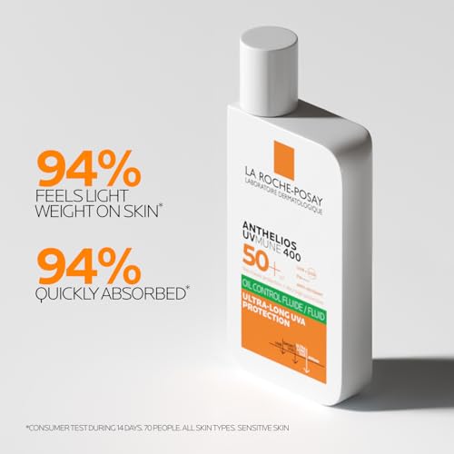 Image of La Roche-Posay Anthelios UVMUNE400 Oil Control SPF50+ Fluid Sunscreen, 50ml | UVMUNE400 to combat ultra-long UVA rays and prevent deep skin damage like aging. use Anthelios for oil control benefits.