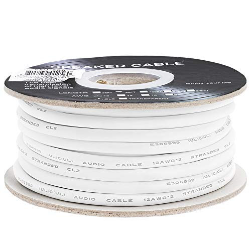 Cmple - 50Ft 12Awg Speaker Wire Cable With 2 Conductor Speaker Cable (Cca) Copper Clad Aluminum Cl2 Rated In-Wall Speaker Wire For Home Theater & Car Audio - 50 Feet, White #TOP2