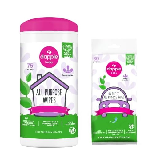 dapple All Purpose Wipes Baby, Hint of Lavender, 75 Count Canister + 30 Count Pouch - Plant Based & Hypoallergenic Cleaning Wipes