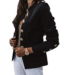 Onsoyours Blazer Militar para Mujer Chaqueta de Trabajo de Doble Botonadura Chaqueta con Frente Abierta Abrigo Negro L