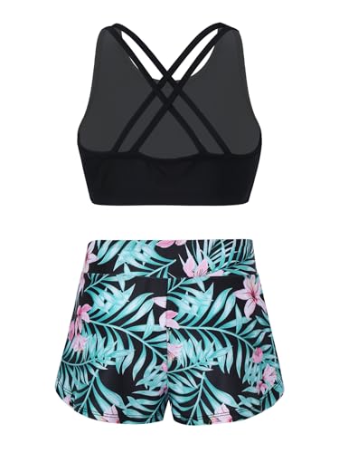 TTAO Kids Girls Crisscross Back Swimsuit Two Piece Tankini Sleeveless Crop Top with Shorts2
