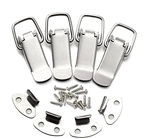 Stainless Steel Tension Clasp with Screws, 56mm Lever Clasp, Spring Toggle Latch Hasp, Catch Clamp Clip, Box Closure, Cap Lock for Toolbox Drawer Chest Case Cabinet (4, 56 mm)