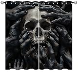 ONINUO Horror Skull Blackout Curtains for Girls Boy Home Decor, Halloween Scary Cursed Hands Bloody Grommet Thermal Insulated Drapes Darkening Window Curtain for Bedroom Living Room, 42 x 45 Inch