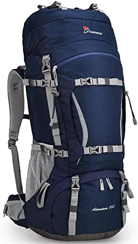 MOUNTAINTOP 70L Internal Frame Hiking Backpack for Men Women with Rain Cover Sapphire Blue