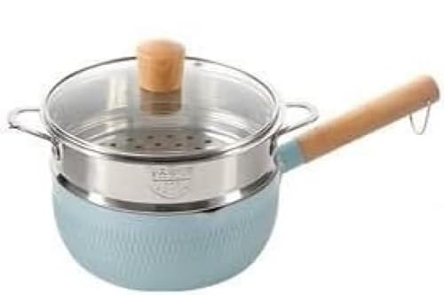 Aoasious 片手鍋 雪平鍋 ミルクパン 2-3人用 多用途 蒸し器付き マーブルコーティング 焦げ付きにくく洗いやすい IH・ガス火・オール熱源対応 揚げ物 煮物 和食 小鍋 一人暮らし (蒸し器付き,B)