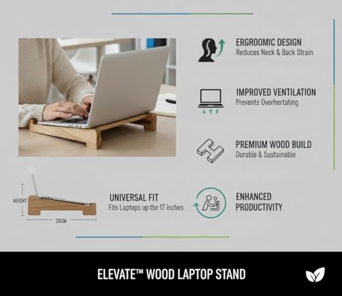 Image of Foldable Laptop Stand, Handcrafted Wooden Laptop Stand for Desk with Length Adjustment and Laptop Riser that Works with I Pad MacBook Pro and Other HP and Dell Devices 15.6 inches Natural