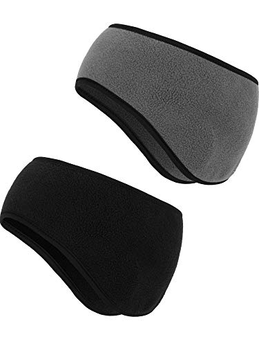 Boao 2 Pcs Winter Fleece Ear Warmers Headband Women Men, Black, Grey