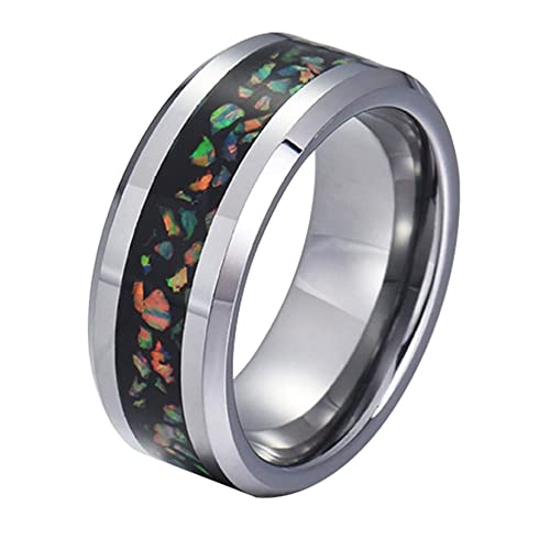 NJKM Anillos De Hombre Anillos De Tungsteno De Acero Inoxidable Anillos De Boda For Hombres Conjunto De Ópalo De 8 Mm Silver Grabado Anillo De Sello thumbnail