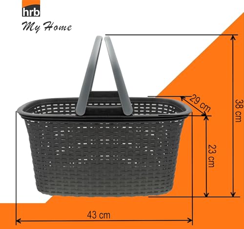 HRB Einkaufskorb in Rattan Optik, Großer Tragekorb mit Henkel, 18 Liter Volumen, Einkaufstasche, Korb (Anthrazit)