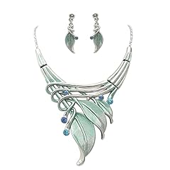 Aqua Leaf Blue Crystal Polished Silver Tone