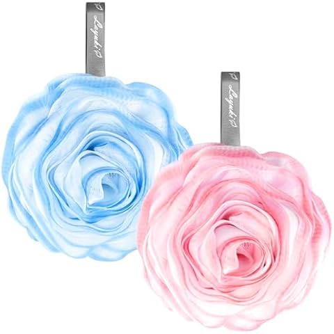LAYUKI Bath Loofah, Shower Loofah, Body Loofah, Bath Sponge, Shower Sponge, Body Sponge, Bath Scrubber, Shower Scrubber, Body Scrubber, Rose-Shaped, Elegant (Set of 2 Pieces,Pink and Blue) Cover