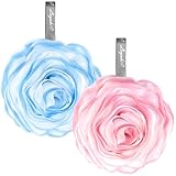 LAYUKI Bath Loofah, Shower Loofah, Body Loofah, Bath Sponge, Shower Sponge, Body Sponge, Bath Scrubber, Shower Scrubber, Body Scrubber, Rose-Shaped, Elegant (Set of 2 Pieces,Pink and Blue)
