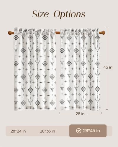 Image of Miss Adola Boho Kitchen Curtains - 45 Inch Length Linen Blend Western Cow Cafe Curtains Western Tier Curtain Short Drapes Rod Pocket for Bathroom Living Room Windows Light Filtering, 2 Panels