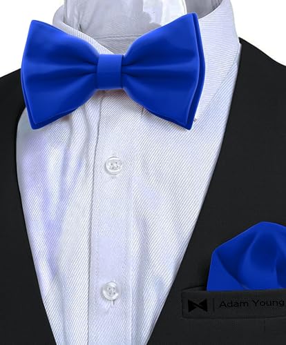 Image of Adam Young Men's Bow Ties with Handkerchief Pre-Tied Style Formal Satin Classic Bowtie for Tuxedo Faux Silk