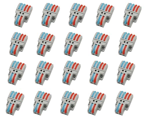 Image of ZIVIK 2 In 4 Out Wire Connector Jointer, 20 Pcs Push In Electrical Connectors, Lever Connectors Nuts, Assorted Conductors, Compact Lever Cable Connectors,Plug-in Connector 2-in 4-out (20, 2 In 4 Out)