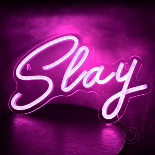 Image of SYLHOME Pink Slay LED Neon Light Sign Bar Man Cave Game Room Wall Decor USB | Cool Boys Girls Bedroom Game Room Wall Decor Neon Light Sign Club Pub Bar Game Center Birthday Decor, Night Light, 11.8 inchX8 inch