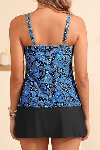 Image of Women Tankini with Skirt Two Piece Swimsuits Tummy Control Bathing Suit