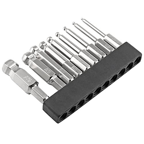 Ldexin 9Pcs Ball End Hex Head Screwdriver Bits Set, 1.5Mm 2Mm 2.5Mm 3Mm 4Mm 5Mm 6Mm 8Mm 10Mm Magnetic Tips Ball End Drill Bit Magnetic With 1/4 Inch Hex Shank, 50Mm Length #TOP29