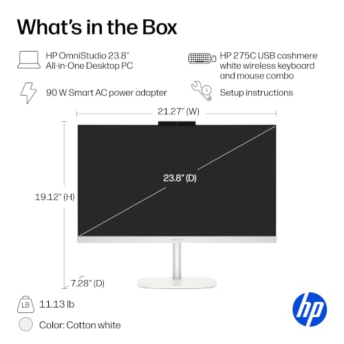 Image of HP OmniStudio 23.8 inch All-in-One Desktop PC, FHD Display, AMD Ryzen AI 3 30, 8 GB RAM, 512 GB SSD, AMD Radeon Graphics, Windows 11 Home, Cotton White, 24-cv0430 (2026)