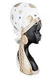 KUNSTVOLLE GESTALTUNG: Elegante Frauenbüste aus hochwertigem Kunstharz in einer harmonischen Farbkombination von Creme, Gold und Schwarz mit detailreich verziertem Kopfschmuck