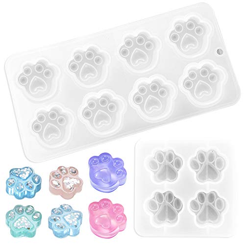 Sonku - 2 moldes de resina de pata de gato, 6 cavidades, 4 cavidades, forma de huella de gato, moldes de silicona epoxi para hacer manualidades, llavero, joyería colgante Cover