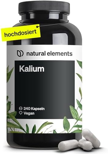 natural elements Kalium – 240 Kapseln mit 800 mg elementarem Kalium (aus Kaliumcitrat) pro Tagesdosis – für Blutdruck, Muskelfunktion & Nervensystem – vegan, hochdosiert, ohne Zusä