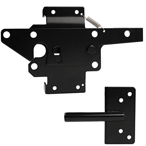 Gate Latches for Wooden Fences Heavy Duty Post Mount Automatic Gravity Lever Spring Self Locking Hardware Wood/Vinyl Fence Gate Lock for Secure Pool/Yard/Garden,Black Finishing,Steel - Thumbnail 2
