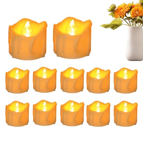 Velas sem chama, velas sem chama com temporizador, 12pcs luzes de chá LED operadas por bateria, Temp