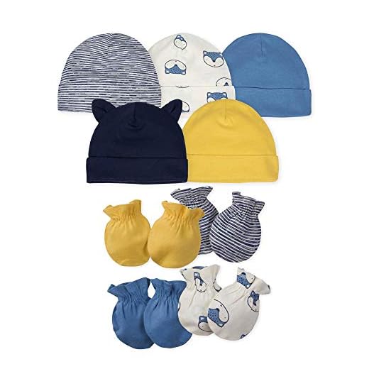 GERBER Baby Boy's 9-Piece Cap and Mitten Bundle Baby Costume, Awesome Fox, Newborn