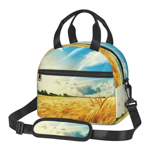 断熱ランチバッグ 麦畑プリント 男女兼用 再利用可能 保温クーラー ランチトートバッグ 仕事 ピクニック 旅行 ビーチ 釣り