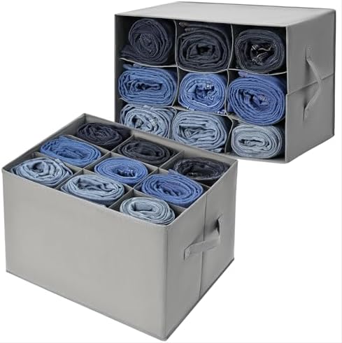 Homsorout Wardrobe Organiser Clothes Storage Boxes - 2 Pack of Widened Trousers Closet Organizer Dividers Collapsible Storage Boxes Large Cabinet Cupboard Organisers for Jeans, Shirts, Sweater, Shoes