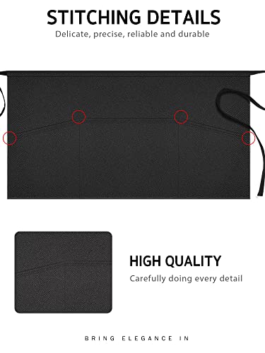 Syntus 3 Pack Server Aprons With 3 Pockets, Waterdrop Resistant Waitress Waiter Waist Apron, 11.5-Inch Black #TOP5