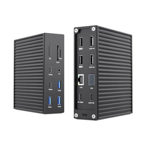 ACASIS USB C Docking Station Dual Monitor,Laptpop Docking Station with 4K60Hz HDMI,1080P60HZ VGA,2.5G Ethernet,SD/TF,10Gbps USB Sports,3.5mm Audio,PD100W,USB C Dock for MacOS/Laptpop/HP/DELL (Black)