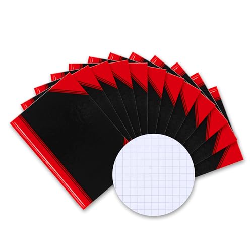 Formato: DIN A7 Landre 100302822 China - Brogliaccio, formato DIN A7, 96 fogli a quadretti in carta fine senza legno da 60 g/mq, confezione da 12 pezzi, nero/rosso