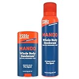 Mando Whole Body Deodorant Two-Piece System - 2.6 oz Smooth Solid Stick and 3.6 oz Deodorant Spray - Aluminum and Baking Soda Free Odor Control - Doctor Developed - 2 Piece Bundle (Pro Sport)