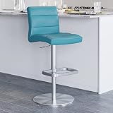 Zuri Furniture Modern Adjustable Height Teal Lush Bar Stool with Brushed Round Flat Base