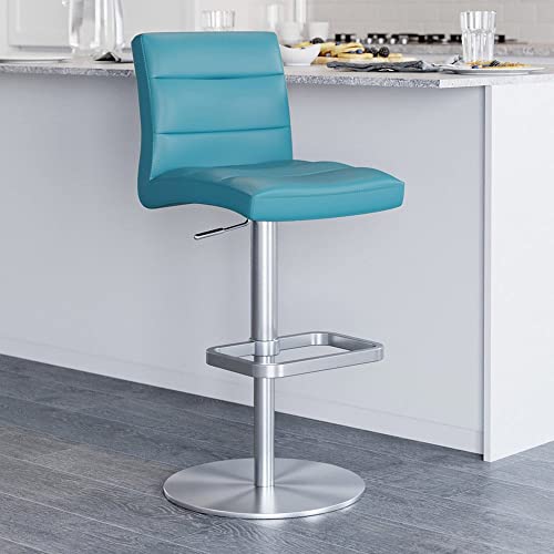 Zuri Furniture Modern Adjustable Height Teal Lush Bar Stool With Brushed Round Flat Base #TOP17