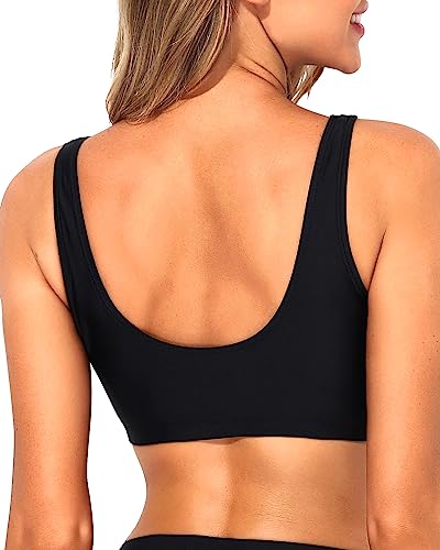 Tempt Me Women Black Sports Bra Bikini Top Push Up Scoop Neck Bathing Suits Top Tank Crop Top For Teen Girls Xl #TOP1
