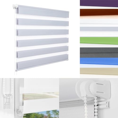 Day and Night Blinds 55 x 100 cm UV Protection Light Filtering Day and Night Blinds Easy to Use with Install Accessories for Bathroom, The Office, Light Grey