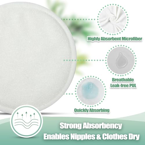 Image of wegreeco Nursing Breast Pads (14 Pack) + Laundry Bag & Travel Storage Bag, 4.7 inch Option - Washable & Reusable Breastfeeding Nursing Pads (Leaf, Large, Plain Shape)