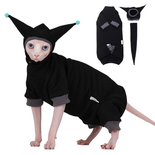 SNIXfever Sphynx Cat Clothes Waffle Pattern Suit, Cute Pet Hat