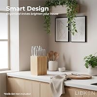 Libken Bamboo Knife Block – Minimal Scandinavian Design, Universal Knife Holder with 6 Slots for Up to 18 Knives – Fits Paring, Chef, Steak, Butcher Knives & Scissors, Countertop Knife Block — image 7