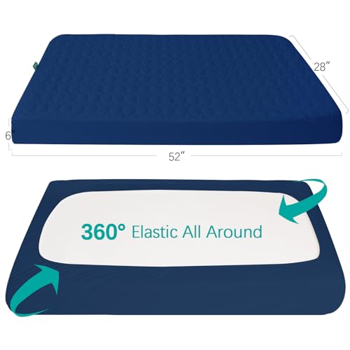 Image of Biloban Crib Mattress Protector Waterproof Sheets Fitted 52 inch x 28 inch, Navy