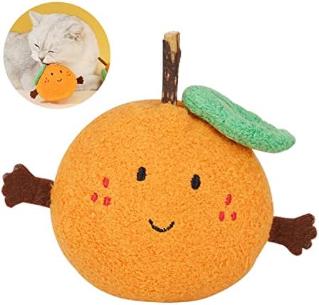 CHOILINE Catnip Toys with Silvervine Stick for Indoor Cats Interactive & Dental Health Soft Plush Chew Toys for Kitten - Orange