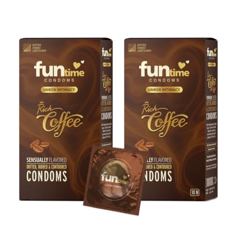 Image of Funtime Coffee Flavoured Dotted Condoms Pack of 3 (10pcs each) | Ribbed & Contoured Condoms for Enhanced Pleasure | Natural Rubber Latex for Protection | Lubricant Coated for High Satisfaction & Excitement