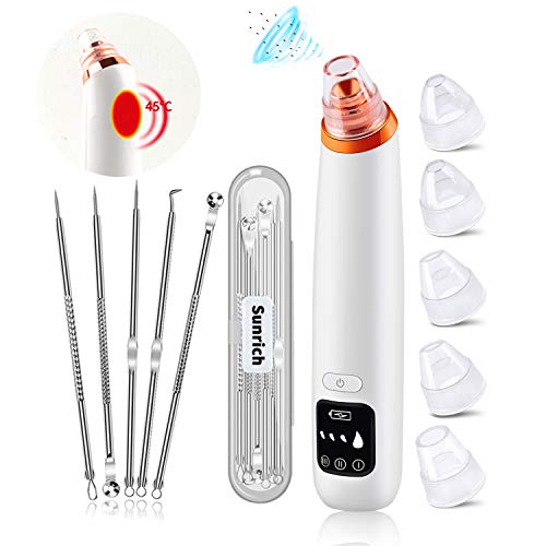 Blackhead Remover Vacuum Facial Acne Pore Suction Blackhead Vacume Cleaner Extractor Tool Face Comedone Removal with 6 Probes LCD Screen for Women & Men by Sunrich